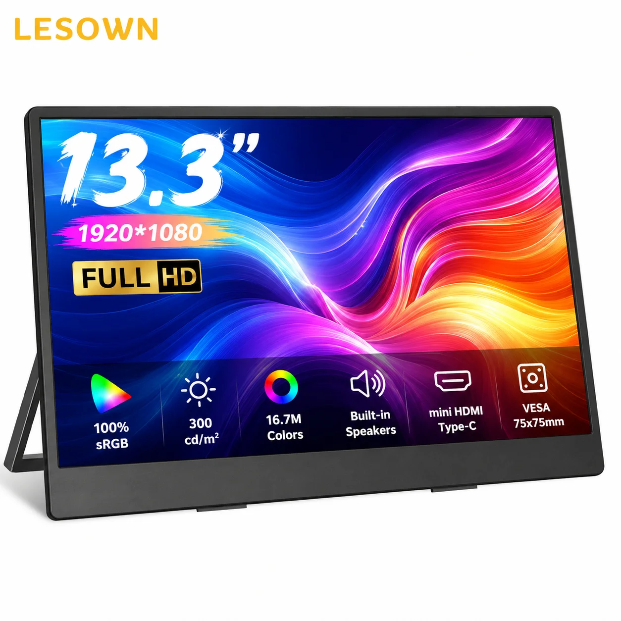 LESOWN 13.3 Inch Second Screen 1080P Mobile Display Driverless High Definition Monitor for Business Travel