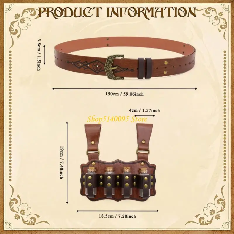 DXAE PU PU Couro Roleplay Cinto Funcional Alchemist Vial Attachment Peça fantasia teatral