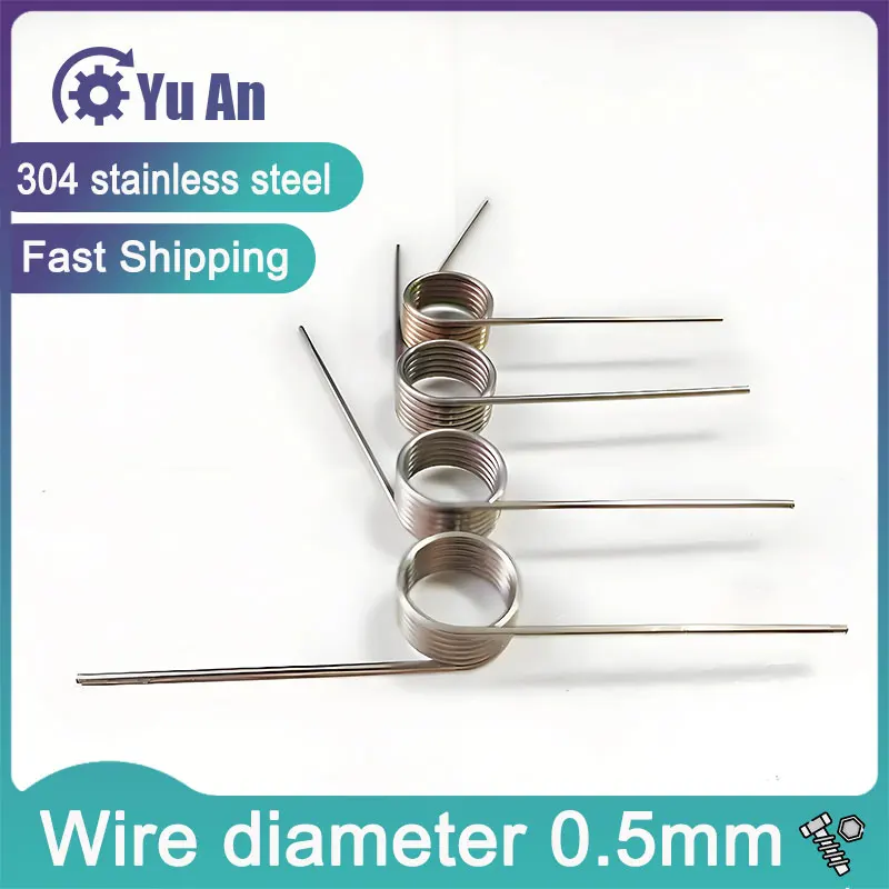 304 Stainless Steel Torsion Springs 5 Pcs V Type 0.5mm Wire Diameter 3/6/9 Laps 180/120/90/60 Degree Metal Custom Reset Spring