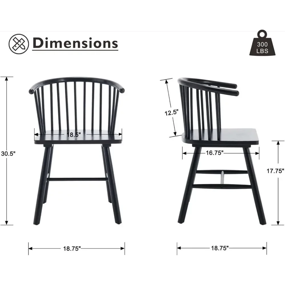 Dining Chair Set of 6 with Arms, Curve Back, Farmhouse Spindle Back Wood Windsor Chairs, Mid Century Modern Dining Chair