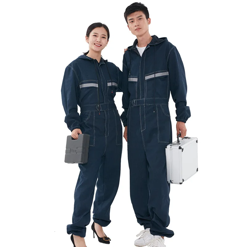 One-piece Work Clothes Welder Spray-painted Denim Suit Work Clothes Reflective Strip Long-sleeved Labor Protection Clothing