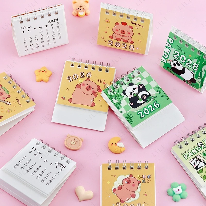 2026 Mini Simple Calendar Panda Capibala Calendar Cartoon Creative Ornament Student Exchange Small Gifts Desktop Decoration