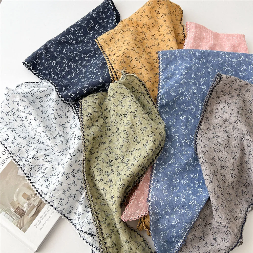 ผ้าฝ้ายนุ่มผ้าลินินผ้าพันคอสามเหลี่ยมเม็ดมะม่วงหิมพานต์พิมพ์ดอกไม้คอผ้าพันคอตกแต่งผ้าพันคอยาวผ้าพันคอผ้าคลุมไหล่ผ้าพันคอสีทึบ