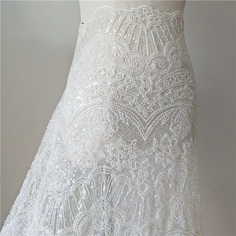 Luxury Full Sparkle Fabric Glitter Mesh Wedding Dresses Embroidered Beaded Tube Sequin Lace Material