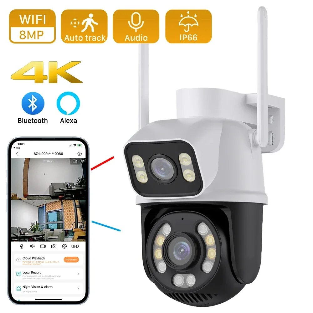 Caméra de vidéosurveillance extérieure sans fil avec suivi automatique, écran d'objectif pour touristes, poignées humaines AI, protection de sécurité, 4K, PTZ, Wi-Fi, 8MP, ECT