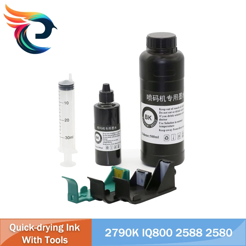 100ml/500ml Refill Quick-drying Solvent Ink 12.7mm/25.4mm Portable Handheld Printer 2790K IQ800 2588 2580 JS10 JS12 45S T1704K