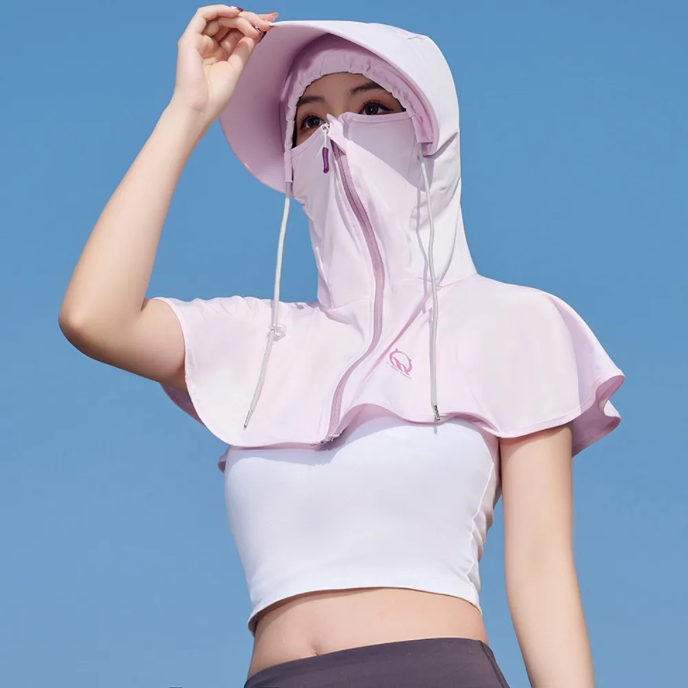 

Anti-Uv Sun Protection Clothing Hooded Mask Ice Silk Breathable Face Protection Sun Hat Summer All-match Protection Clothes