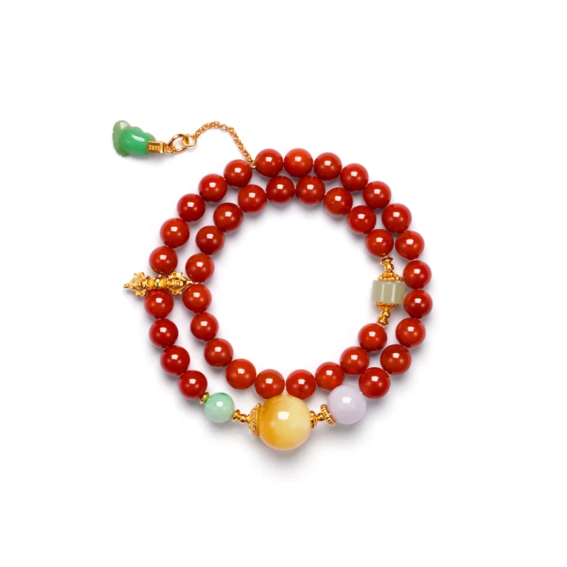 

Real Natural Mongolian South Red Meat Bracelet Female S925 Gold Plated Sterling Silver Bead Meditation Healing Cure Fortune Luck