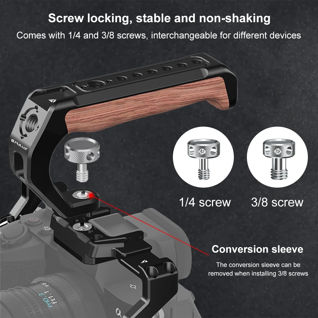 PULUZ Metall-Kamerakäfig-Stabilisator für Sony ILME-FX30 / FX3 mit NOTA-Slider, 1/4-Zoll-Schrauben, 3/8-Zoll-Erweiterungen und Arri-Positionierungslöchern – Detail 14
