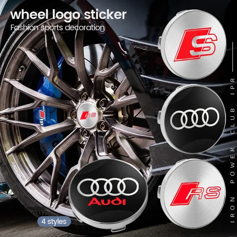 4pc 56/60mm Car Wheel Center Hub Cap Rim Cover Emblem Stickers For Audi A4L A6L Q5 Q7 A3 A4 Q8 Q5L Q2L Accessories Car Styling