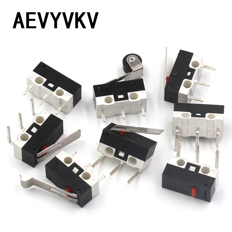 10PCS Micro Limit Switch Momentary Push Button Switch 1A 125V AC Mouse Switch 3Pins Long Handle Roller Lever Arm SPDT 12X6X6MM