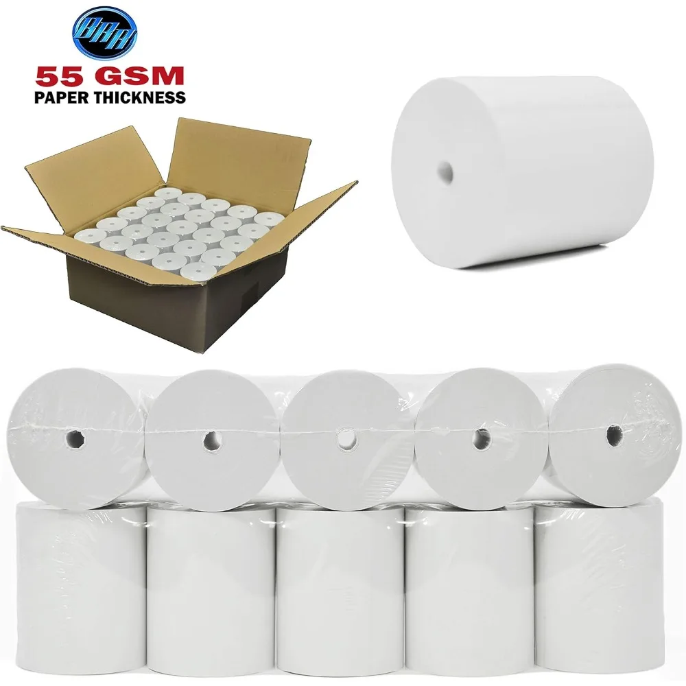 لفة ورق حراري 1.75 بوصة 230 قدم 50 لفة 48 جرامًا للمتر المربع، قلب 7/16 بوصة، لتسجيل النقد