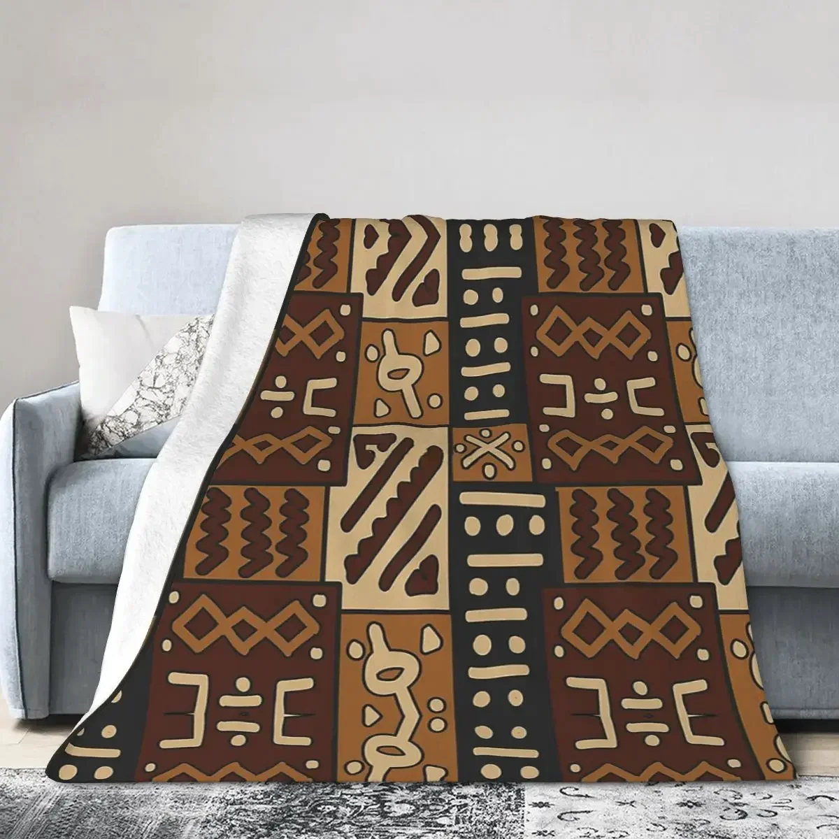 African Bogolan Mud Cloth 2 Blanket Soft Warm Flannel Throw Blanket Bedding for Bed Living room Picnic Travel Home Couch