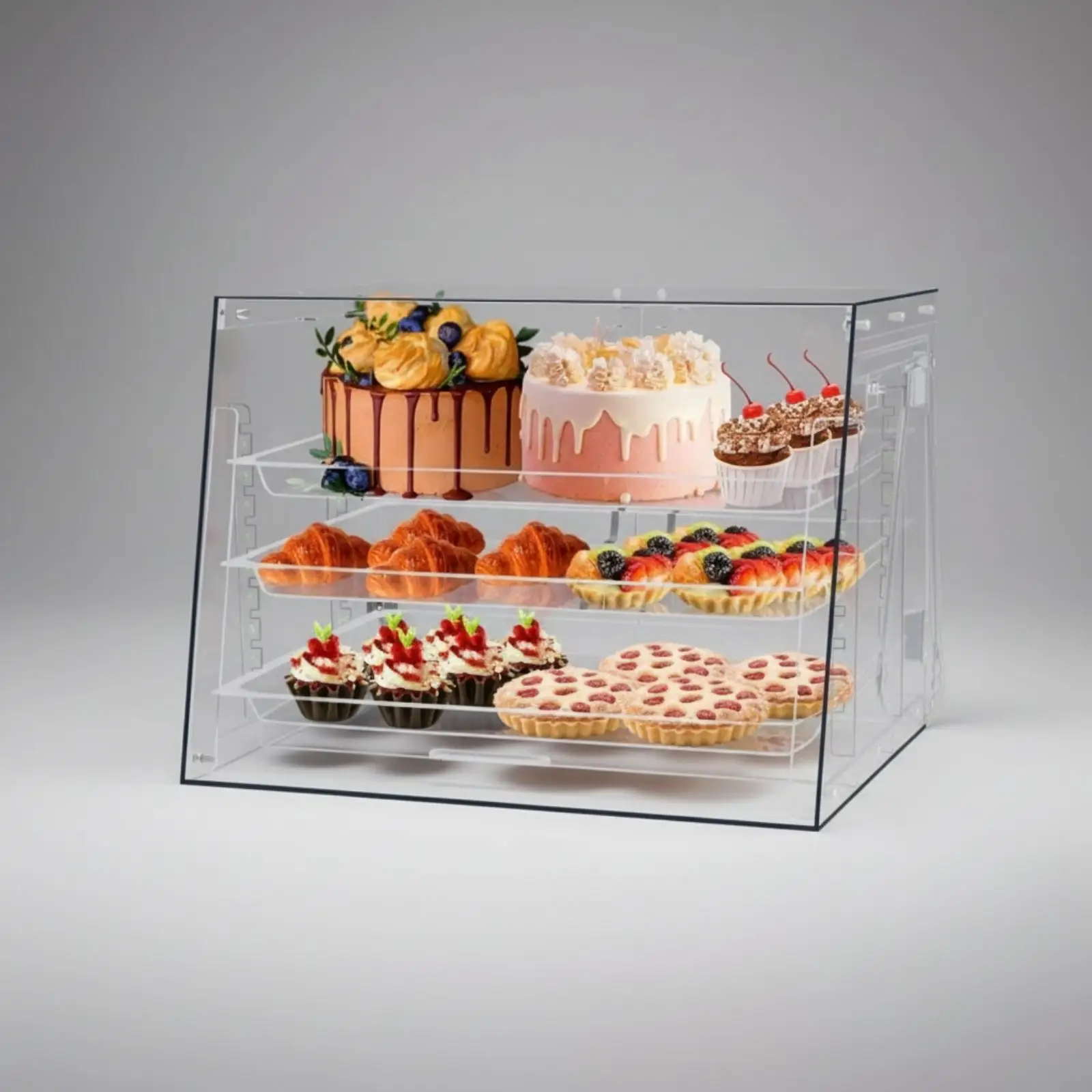 Acrylic Bakery Display Case Slanted for Dessert Shop, Cafe Owners