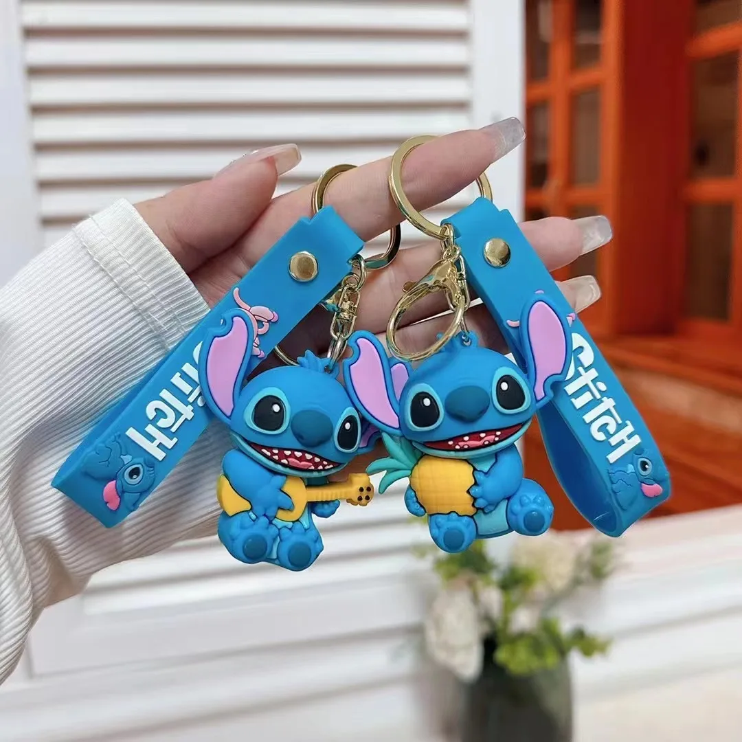 Disney Cartoon Cute Lilo & Stitch Silicone Pendant Keychain for Women Men Fans Kawaii Scrump Angel Keyring for Backpack Car Keys