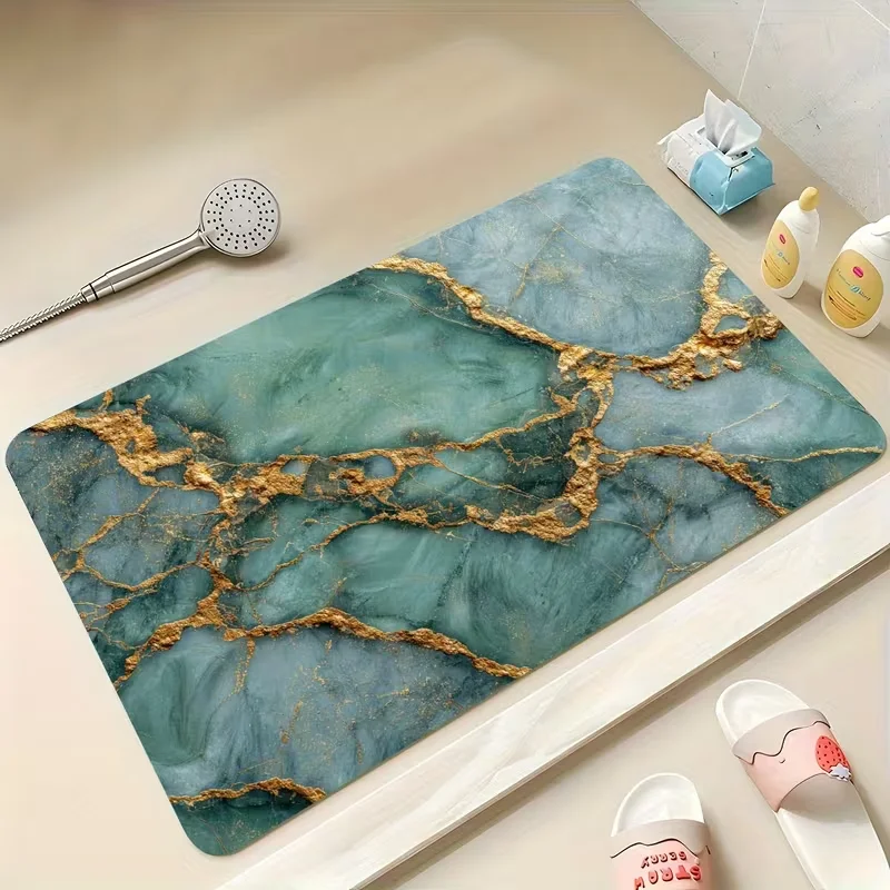 Luxury Gold Foil Orange Marble Print Doormat Soft Non-Slip Golden Fluid Art Floor Carpet Modern Kitchen Living Room Entryway Rug