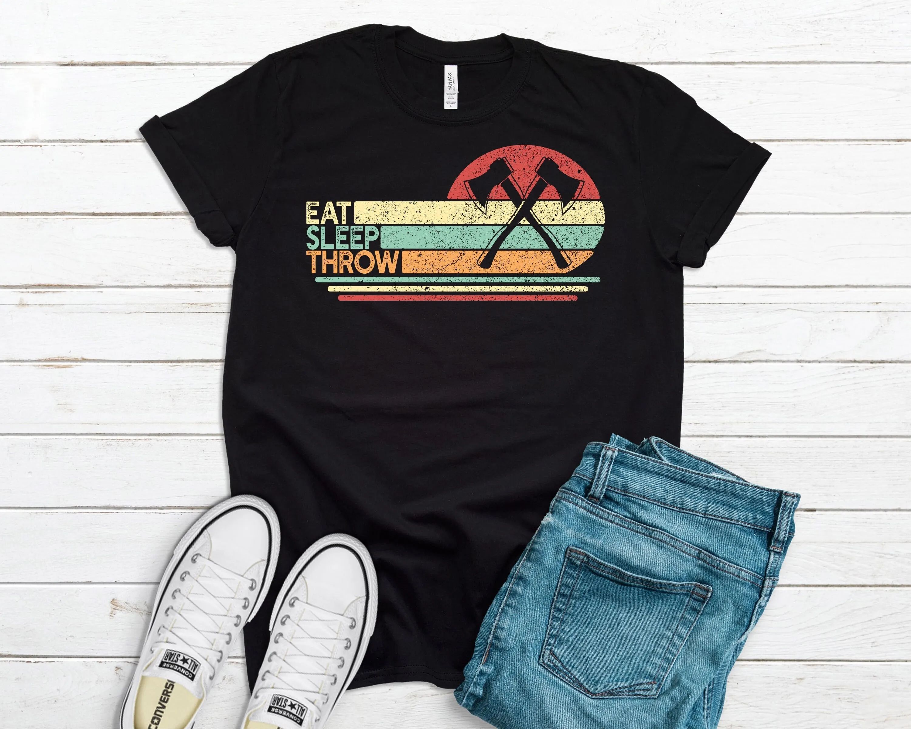 Eat Sleep Throw T Shirt Axe Throwing Ax Thrower For Him Dad