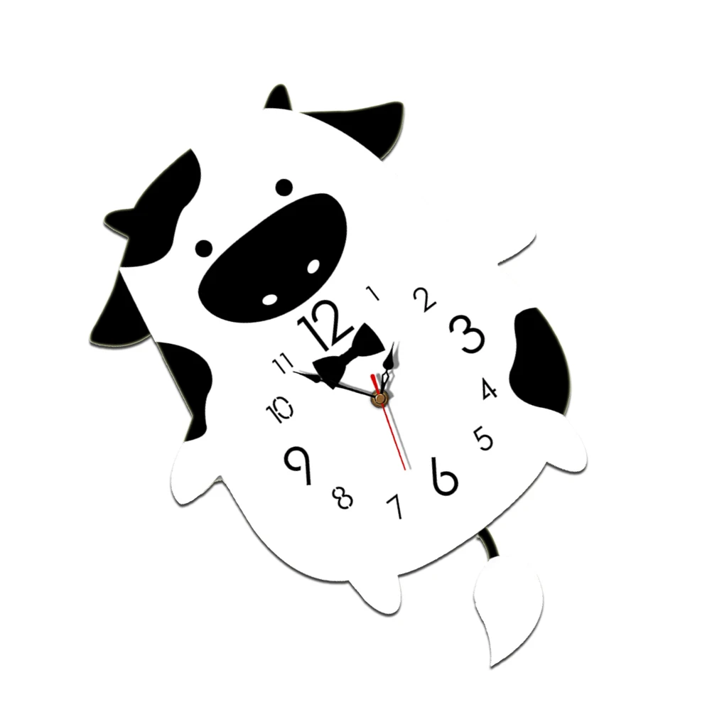 

Silent Wall Cartoon Cow Shape Decorative Hanging For Bedroom Living Room Kitchen Office No Ticking Black White Kids Room Gift