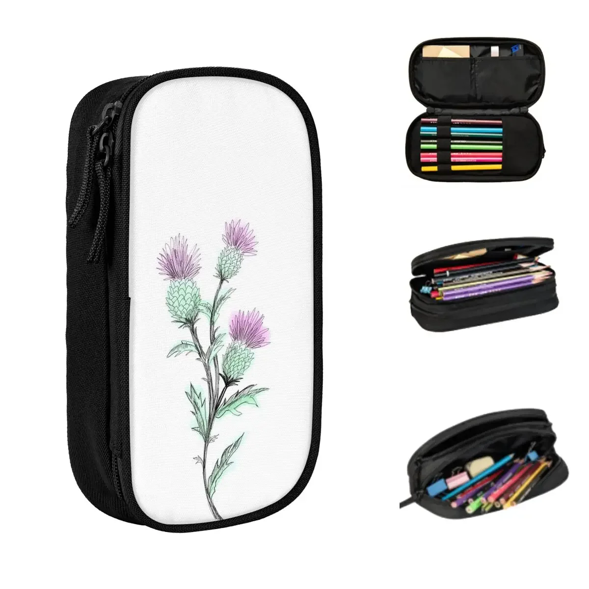 Watercolor Thistle Pencil Cases Large Capacity Pen Bags Pen Box Pencil Pouch For Boys Girls Students Stationery School Office