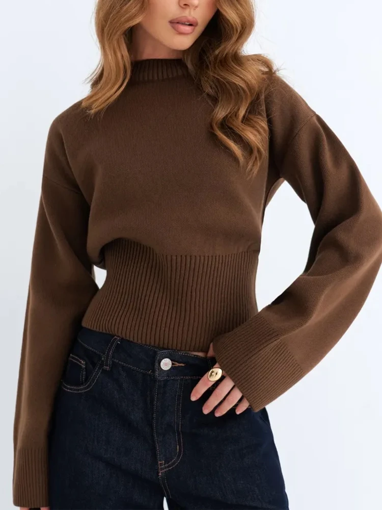 Locker geschnittener Rundhals-Strickpullover 2026, neues Produkt, Damen-Cardigan mit ultrabreitem geripptem Saum und langen Ärmeln.