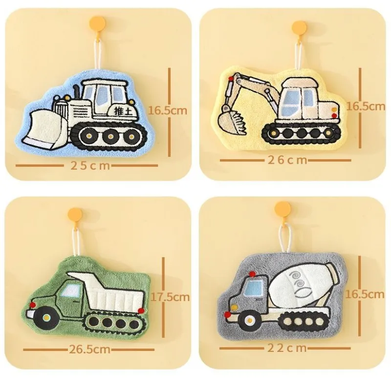 Embroidered cartoon engineering car design, hand towel hanging, cute car, soft and absorbent hand towel, bathroom and kitchen
