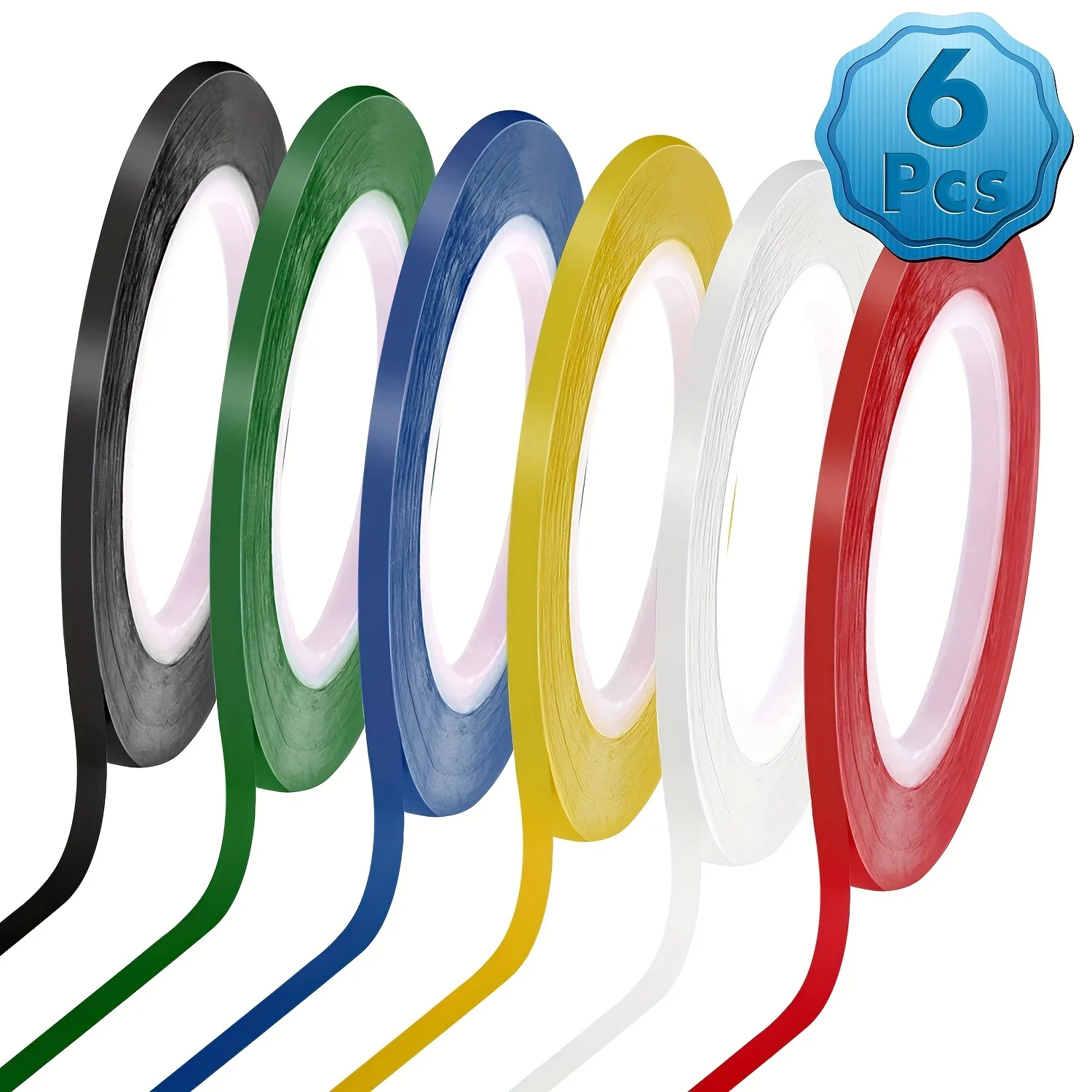 6 Rolls Whiteboard Thin Marking Tape, Wipe‑Able Art Line Tape, Colorful Self‑Adhesive Graphic Chart Grid Tape, 259.84 Feet