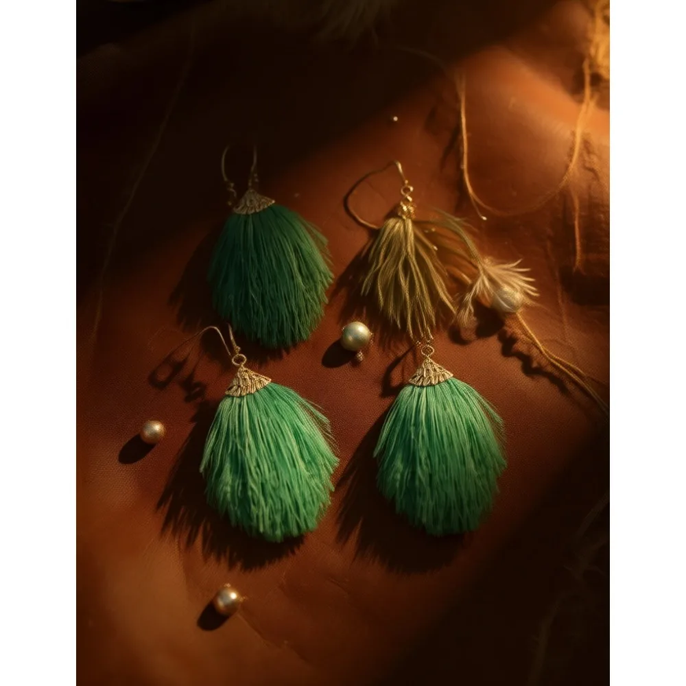 

6 пар многослойных сережек с кисточками в богемном стиле, разноцветные, длинные, с перьями и бахромой, ручной работы, для женщин