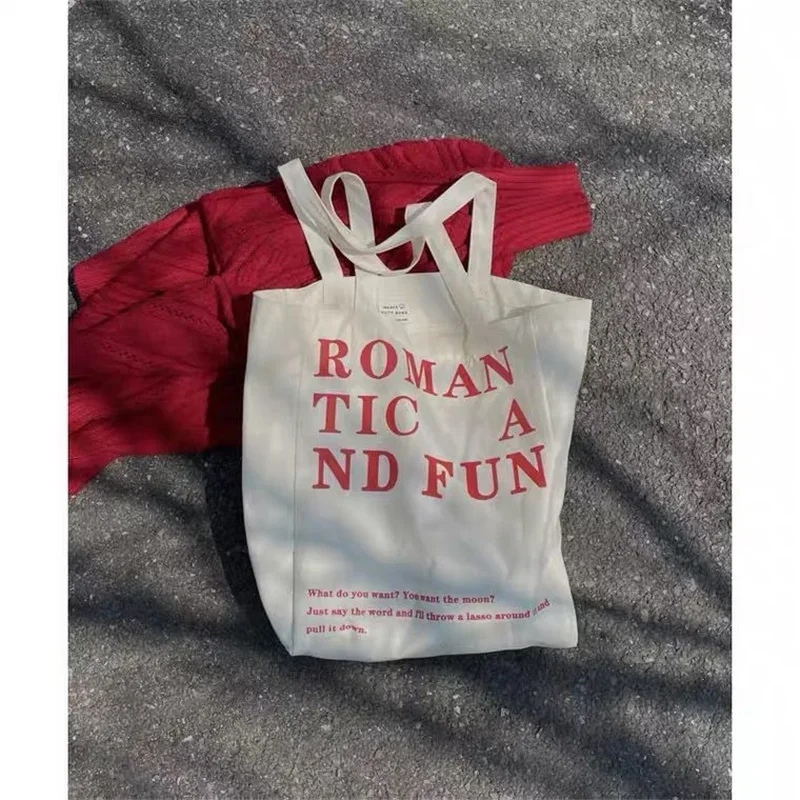 

Ladies Casual Handbag Tote Bag Women Canvas Shoulder Bag Romantic Printing Large Capacity Cotton Reusable Shopping Beach Bag