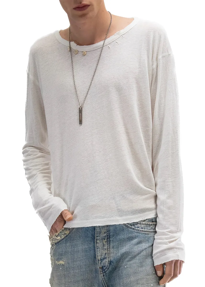 No faith studios neckline button edging ruins foundation loose long sleeve top