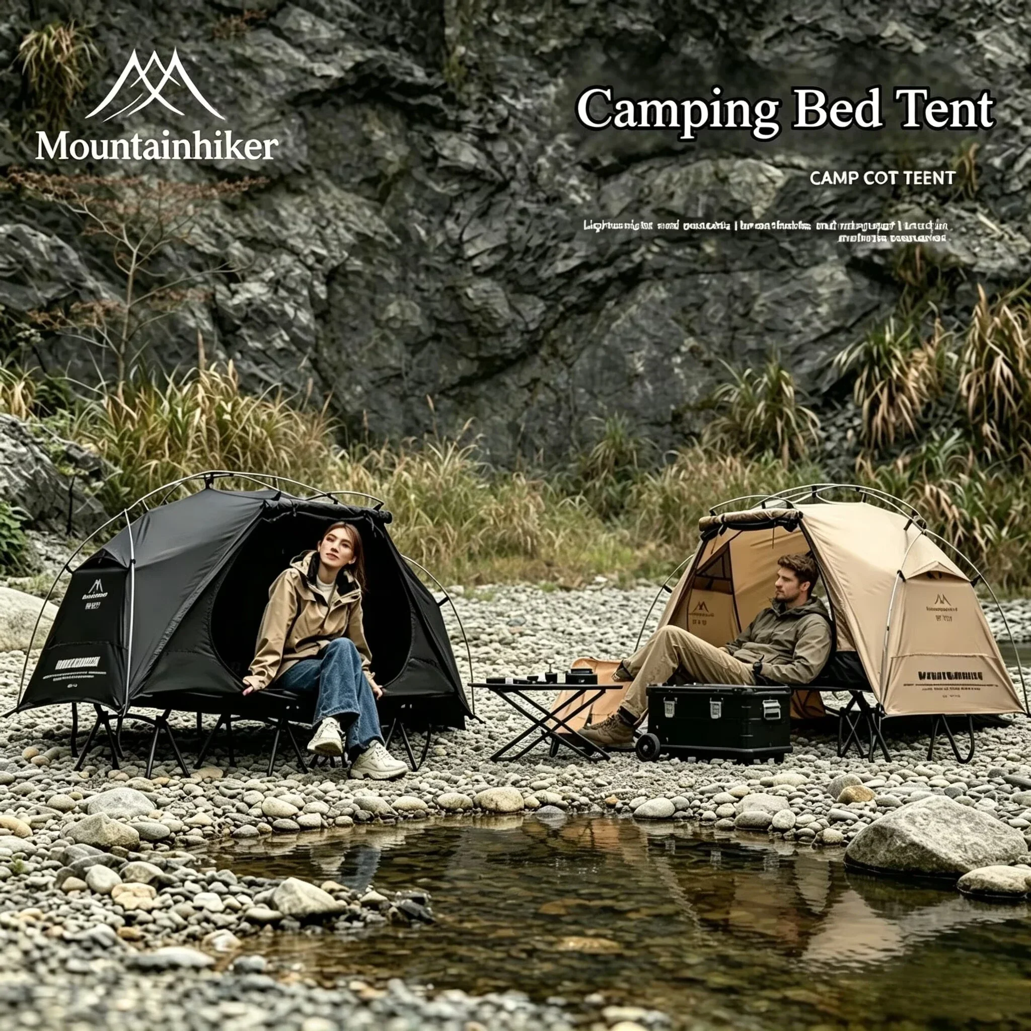 Mountainhiker Camping Bed Tent Waterproof Windproof Foldable Sleeping Cot Tent Portable Outdoor Sun Shelter Bed Tent Khaki Black