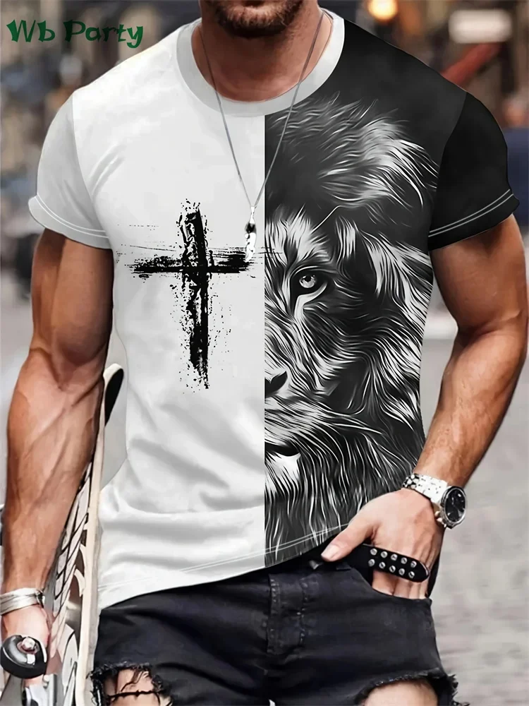 Fashion Crucifix Print Mens Clothing Round Neck T-shirts for Men Casual Loose Men's Clothing Street Crucifix Graphic T Shirts
