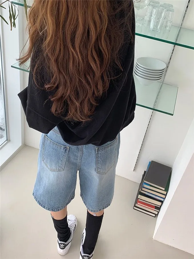 Pantalones vaqueros ajustables con botones de cintura alta, tela de algodón orts, pantalones informales holgados con agujeros grandes para ir al trabajo coreano