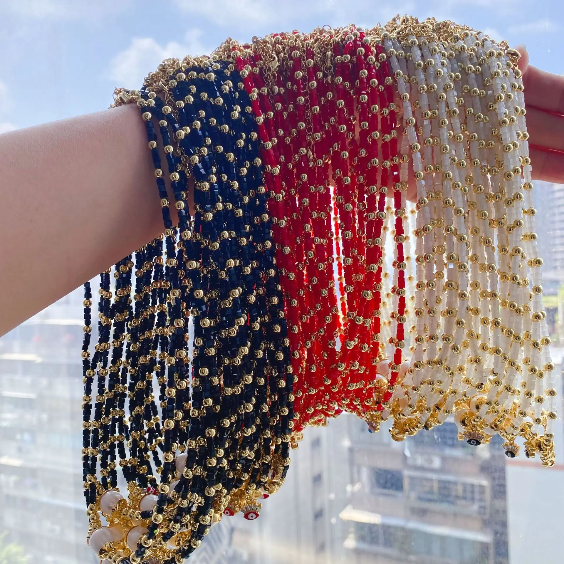 Rice bead necklace Creativity Pearl Pendant Bohemia Eye  Hand weaving Adjustable Female Fashion Simplicity Beaded necklace