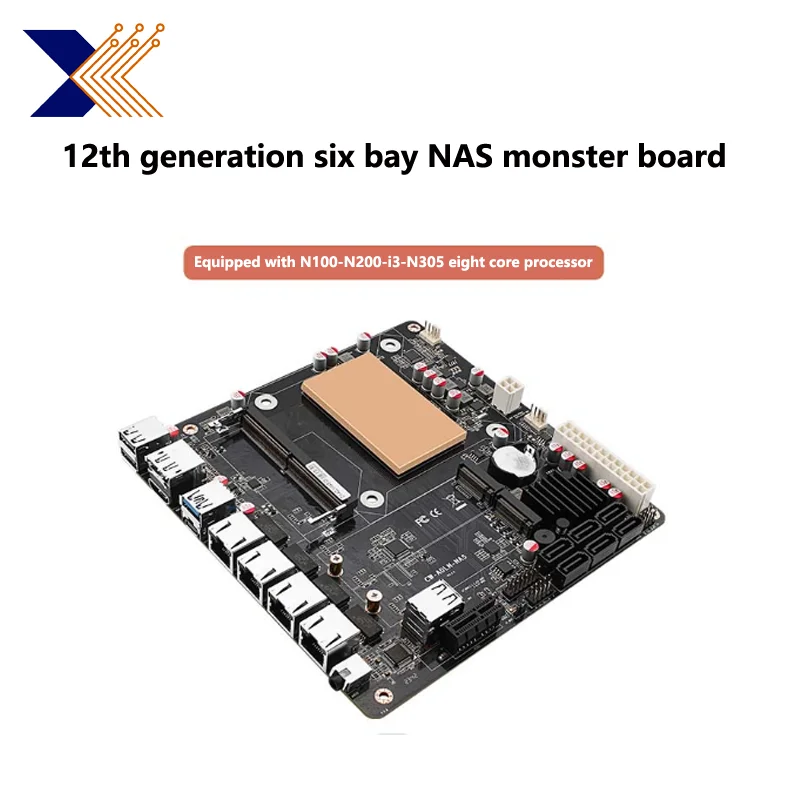 Материнская плата CWWK N100/i3-N305 six-bay NAS monster board 2 * M.2 NVMe 6 * SATA3.0 4 * Intel 2,5G Ethernet порты HDMI + DP 4K @ 60HZ ITX