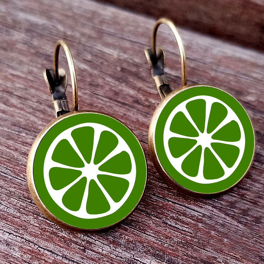 2024 Summer Fruit Sliced Earrings Lemon Orange Slices Photo Glass Cabochon Earrings New Women's Fruit Earrings handmade