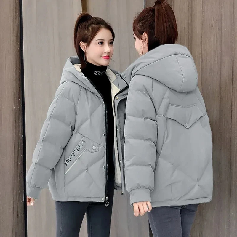 2024 neue Winter Frauen Parka Stehkragen Mit Kapuze Jacke Lose Warme Verdicken Oberbekleidung Unten Baumwolle Casual Jacke Weibliche Grundlegende mantel