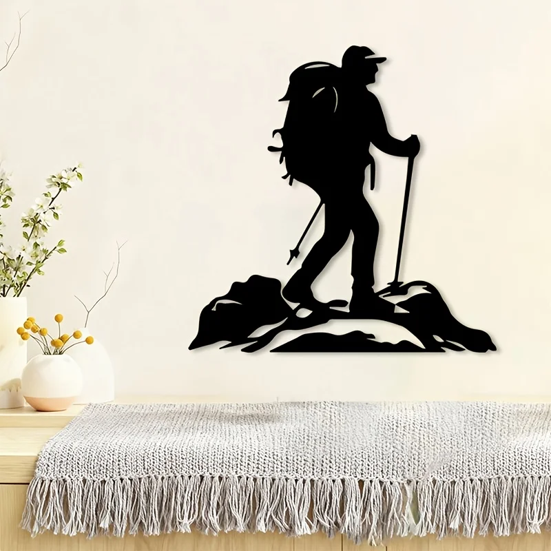 Hiking Metal Wall Sculpture Trekking Pole Backpack Iron Art Living Room Office Christmas Adventure Gift Trail Lover Rustproof