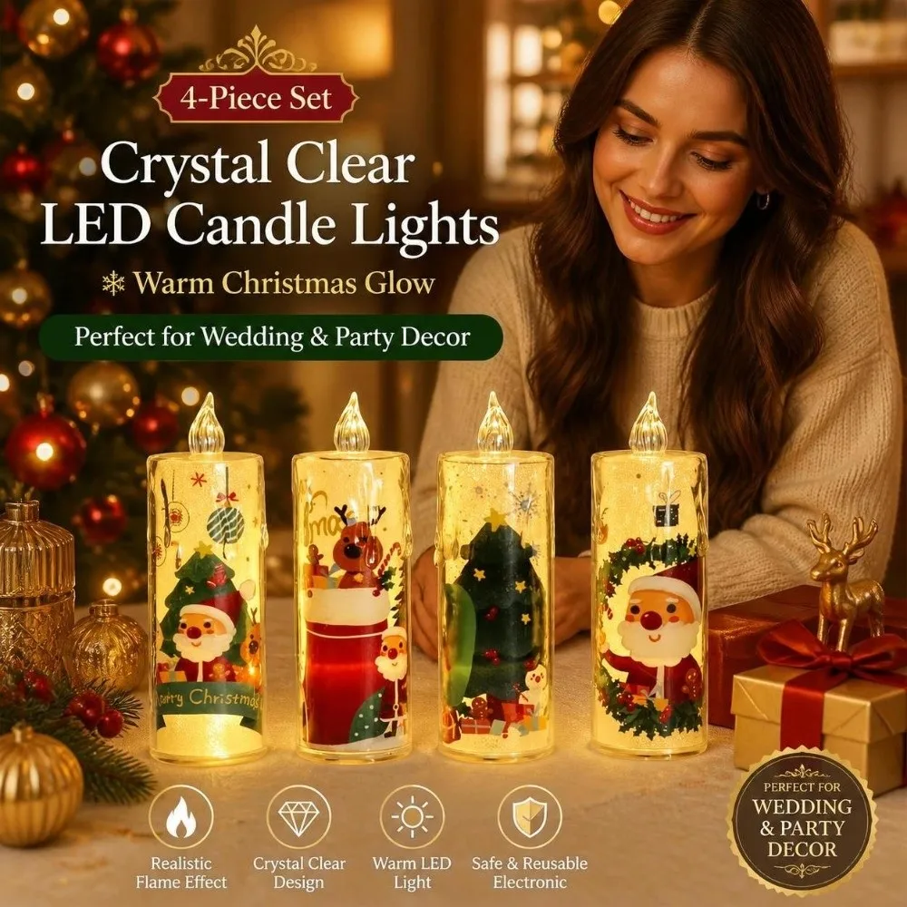 4pcs Battery Powered LED Candle Light Set Santa Claus Plastic Holiday Night Lights Silent Christmas Decoration