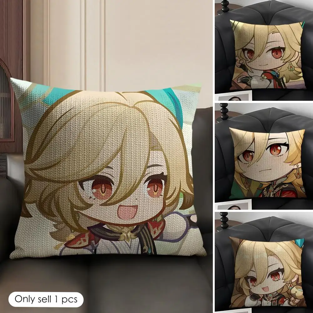

Kaveh Cute Genshin Game Cushion Cover Natural Linen Organic Fabric Double-Sided Printing Breathable Perfect Gift For Decor