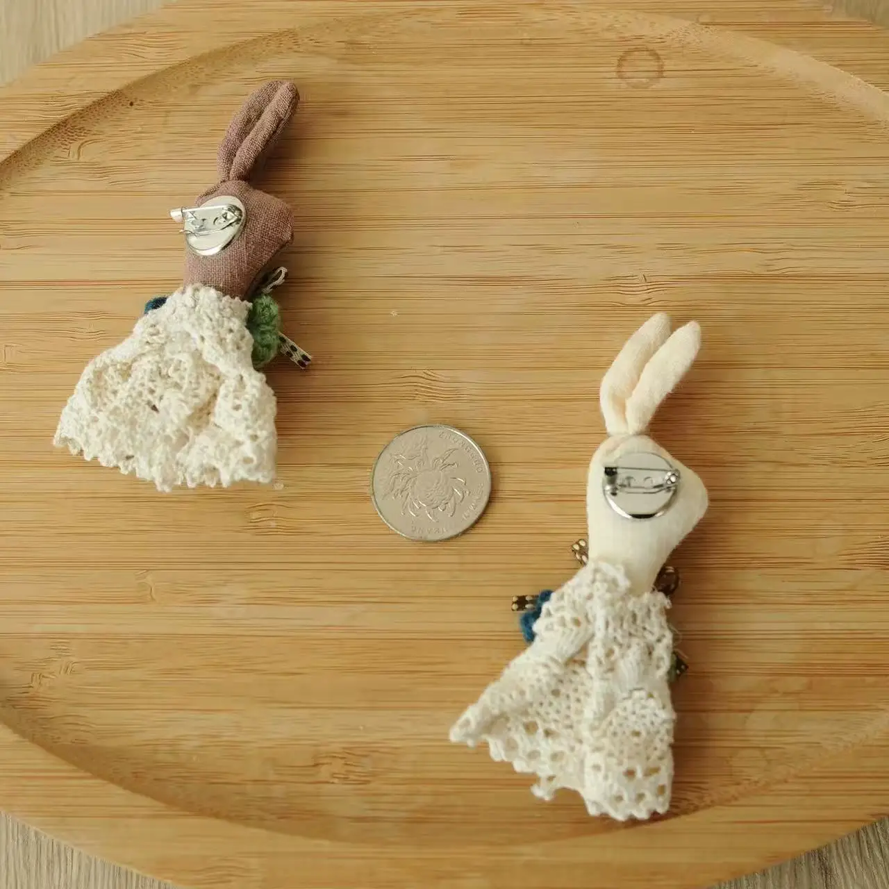 Bunny Brooch Handmade Crochet Lace Dress Bow Sweet Adorable Fabric Pin Women Premium Trendy Elegant  Charming Gift