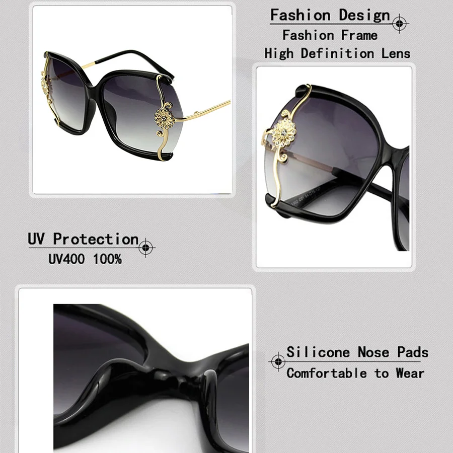 Okulary przeciwsłoneczne damskie Oversize luksusowa marka Design Retro Travel Drive pół-Rimless kwadratowa ramka Vintage okulary przeciwsłoneczne damskie 4 kolory — zdjęcie 6