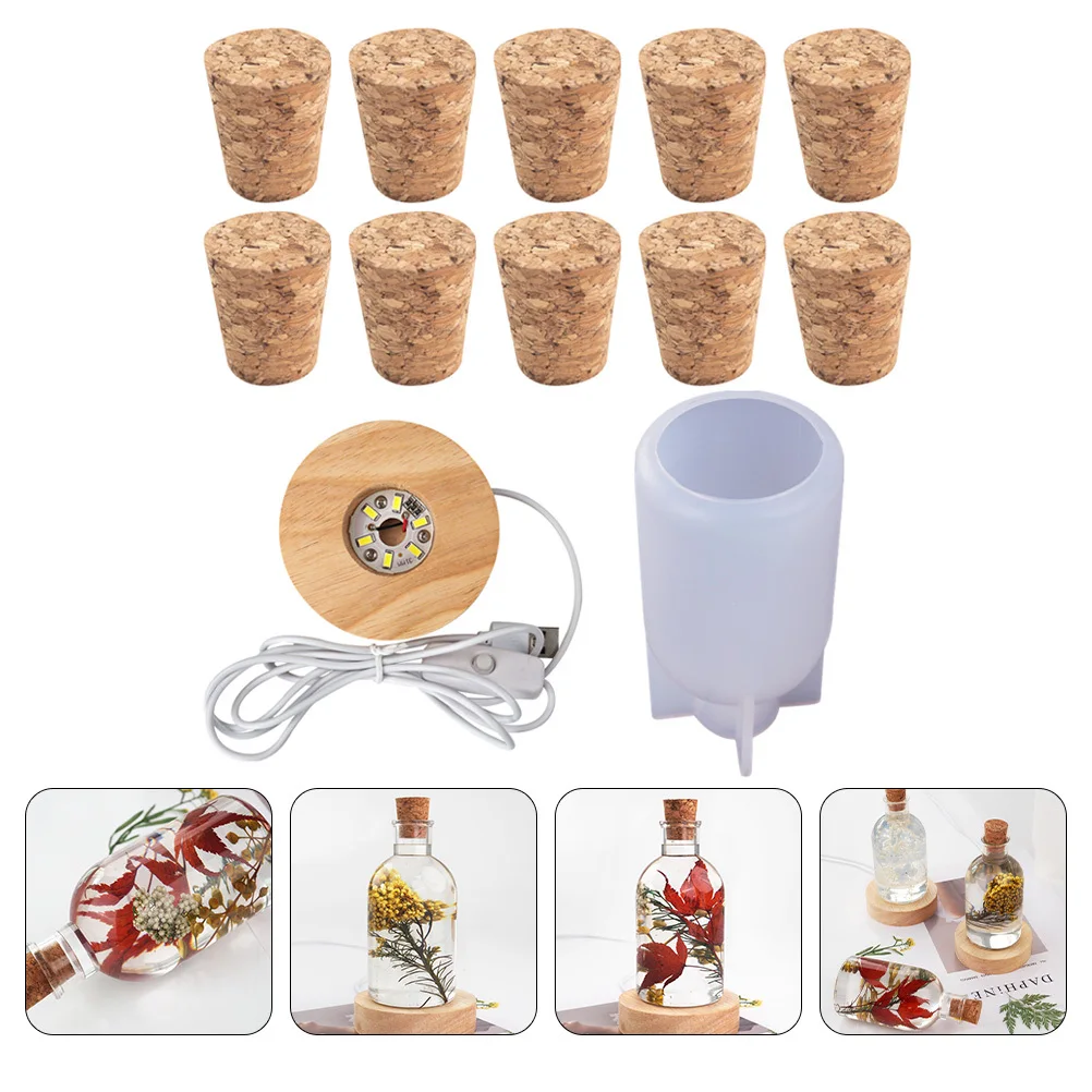 

1 Set Bright DIY Bottle LED Light Mold with Wooden Base for Party Wedding Birthday DIY Desktop Ornament Night Light