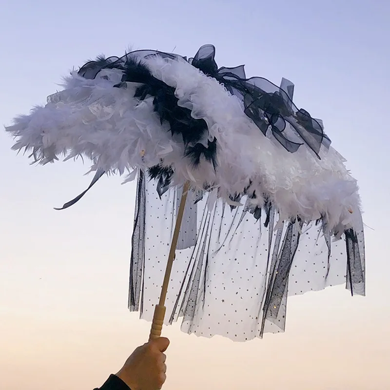 Handmade lolita tea party flower marriage classical doll feather lo umbrella