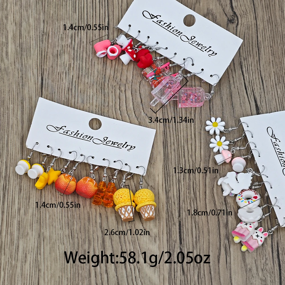 Hot selling 30pcs resin earring set in Europe and America, color simulation cute cartoon creative girl earrings