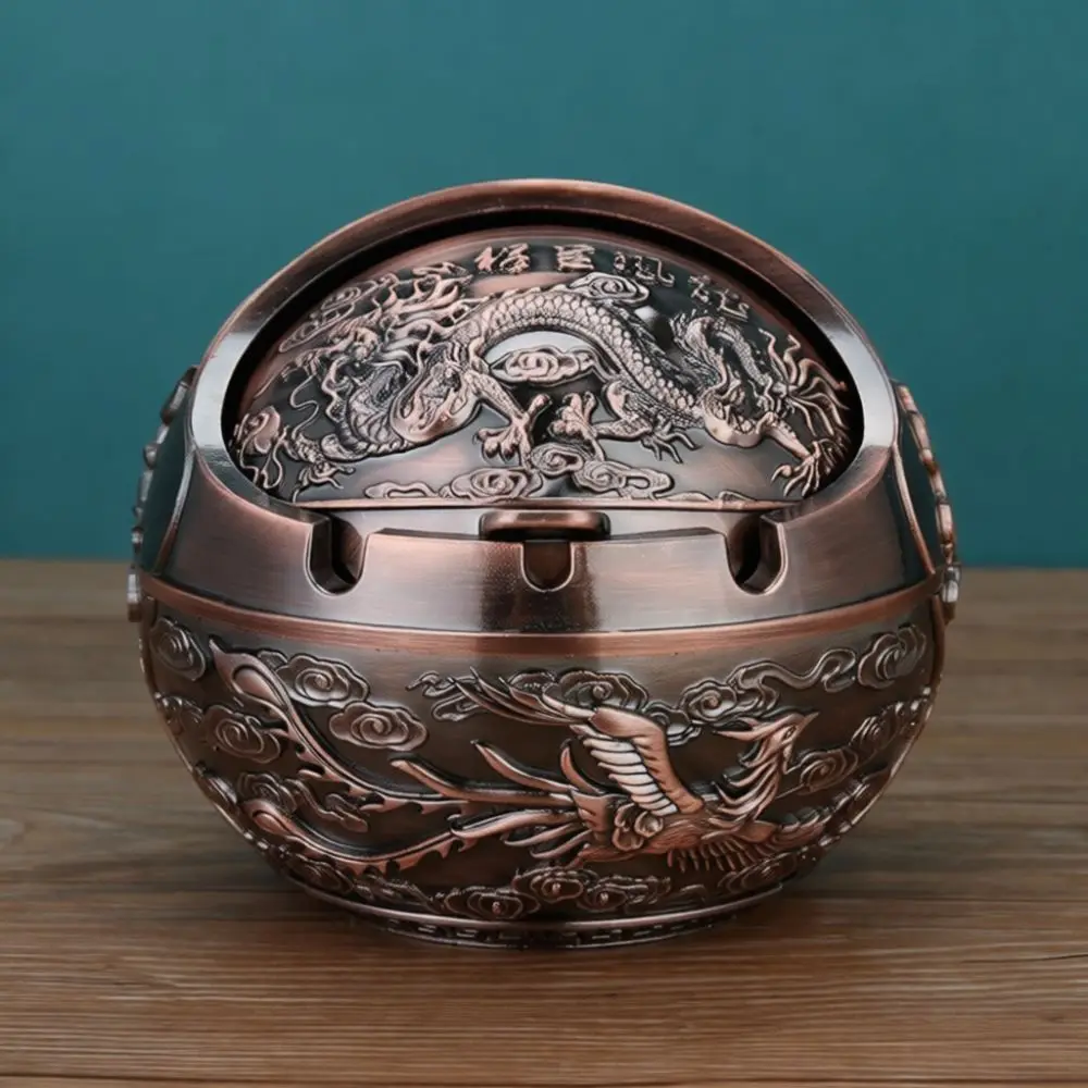 Creative Metal Ashtray Covered Modern Home Decor Office Ornament Windproof Storage Box Desktop Accessory Unique Craft Statue