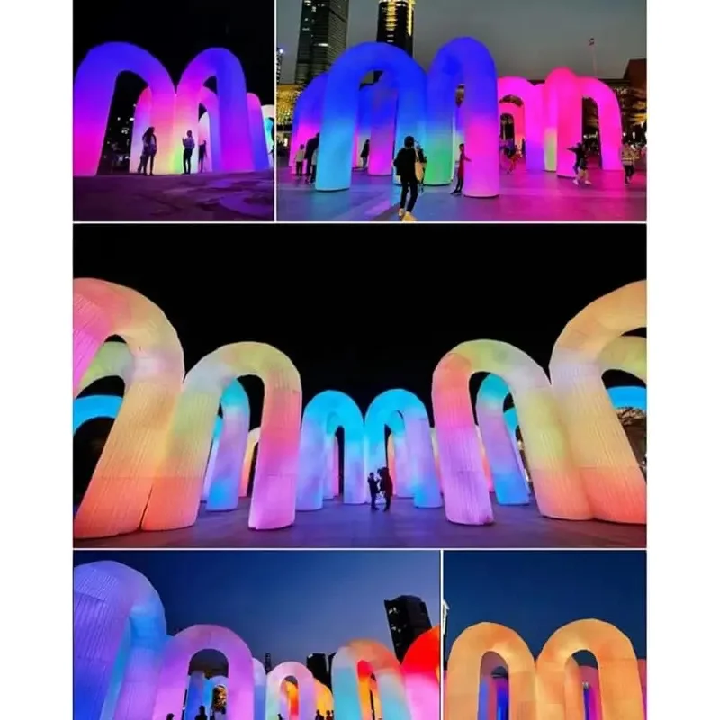 Arch with Flowing  Inflatable LED Lights Colorful Archway Wedding Rainbow Illumination U-Shaped Gate Outdoor Party Decoration