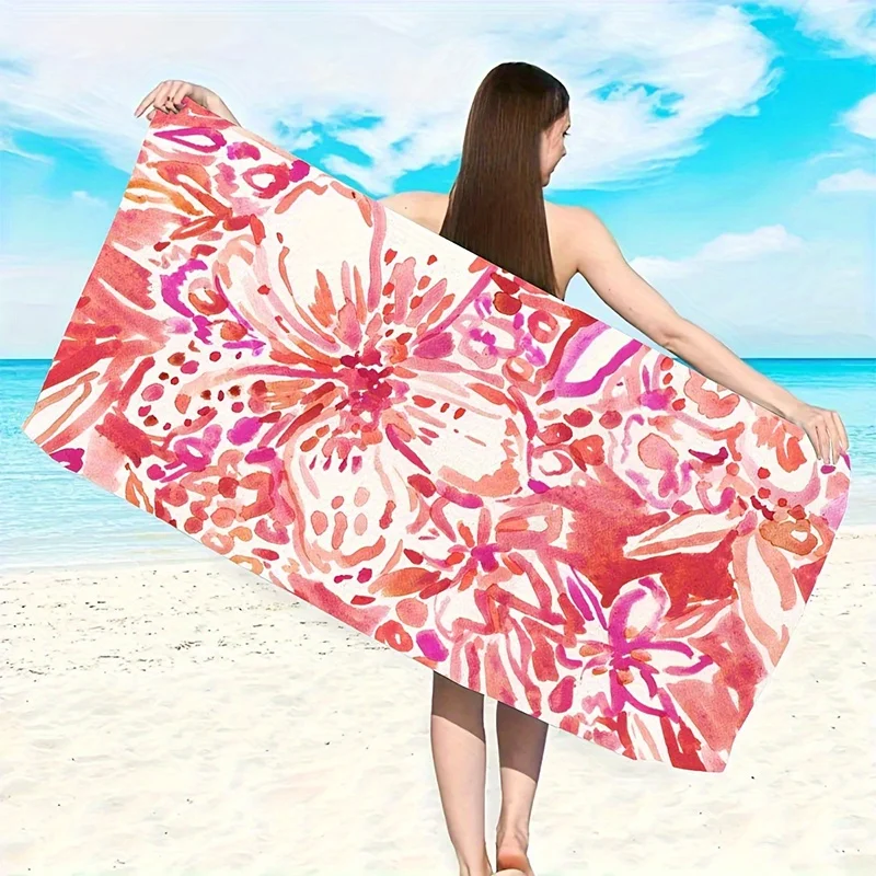 

Beach Towel Watercolor Flowers Printed Pattern Sun Protection Windproof Suitable For Pool Camping Travel Blanket
