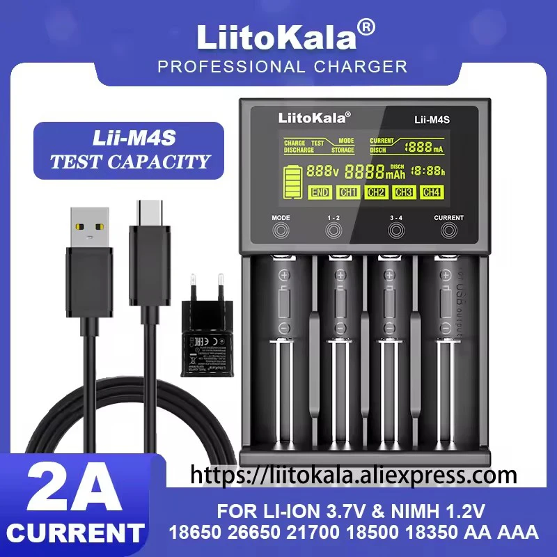 

LiitoKala Lii-M4 Lii-M4S 5 В ЕС, Австралии, Великобритании, США, зарядное устройство для аккумуляторов 3,7 В 18650 26650 21700 14500 18350 17500 1,2 В AA AAA A C