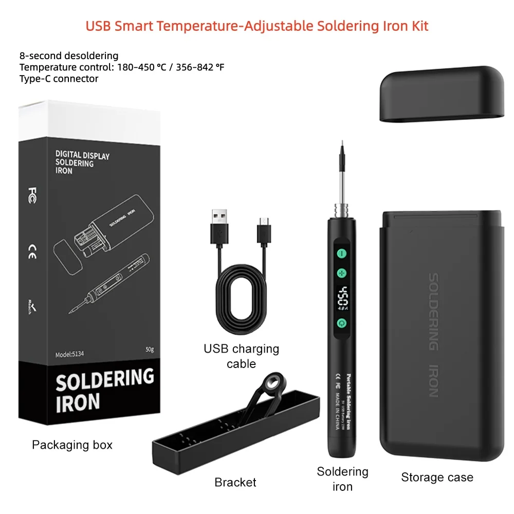15W USB Smart Temperature-Adjustable Soldering Iron Set, DC 5V Type-C Mini Soldering Iron, Heating, Repair and Soldering Tool
