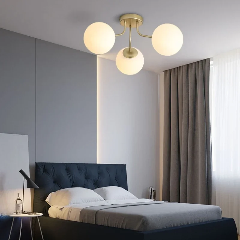 Nordic Minimalist Magic Bean LED Ceiling Lamp Living Room Bedroom Study Restaurant Glass Ball Chandelier Indoor Decor Lighting